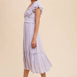 Midi Dress with Ruffle Sleeve- Lavender - Ana Patricia Boutique