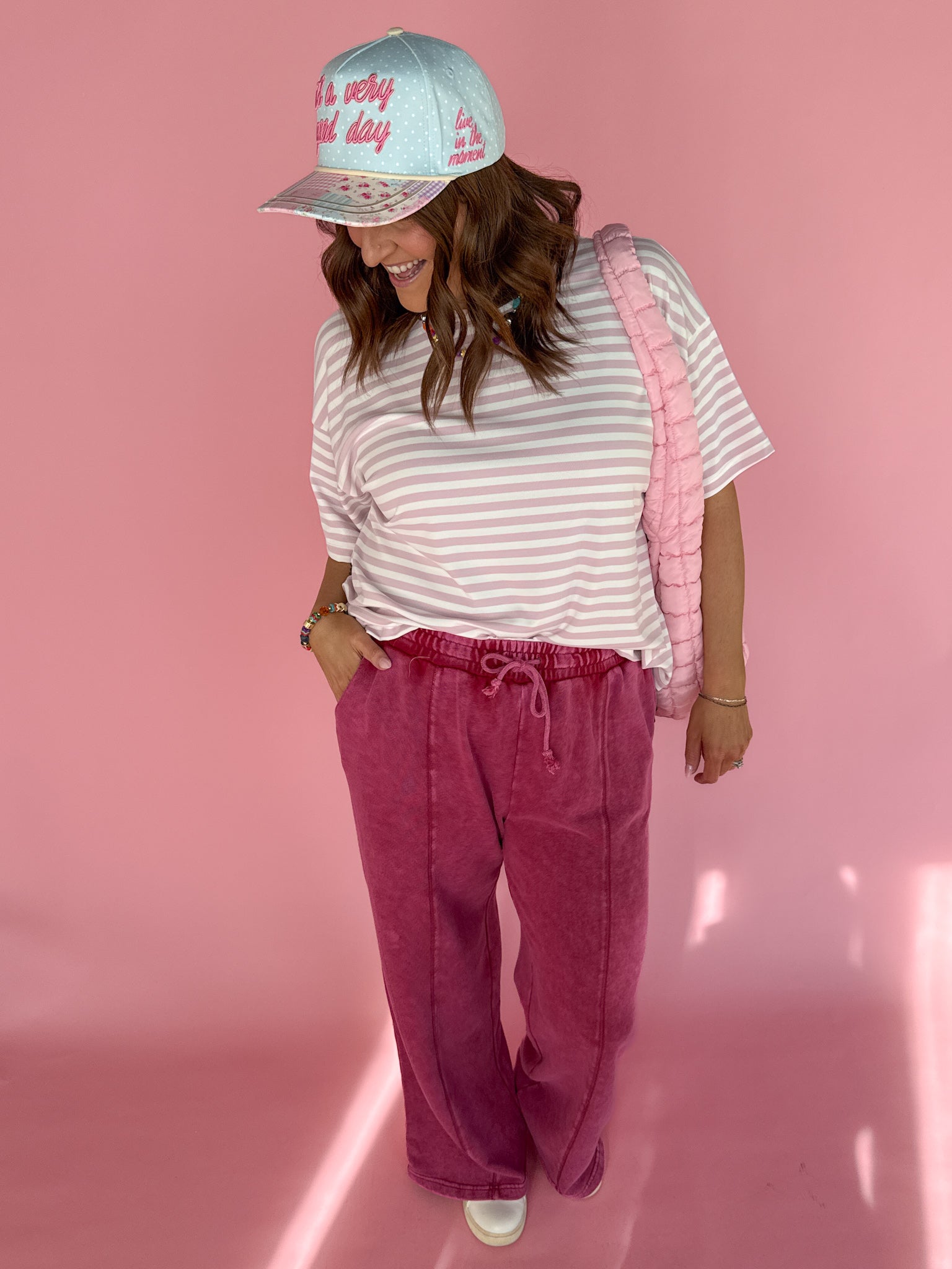 Oversized Stripe Tee- Pink/White - Ana Patricia Boutique