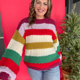 Colorblock Chunky Sweater- Red Combo