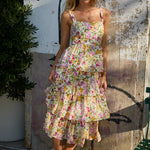 ADJUSTABLE STRAP LAYERED RUFFLE TIERED MIDI DRESS - Ana Patricia Boutique