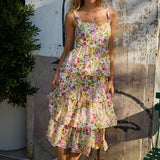 ADJUSTABLE STRAP LAYERED RUFFLE TIERED MIDI DRESS - Ana Patricia Boutique