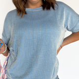 Corded Ribbed Top- Blue