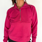 Luxe Ribbed 3/4 Zip-Pink - Ana Patricia Boutique