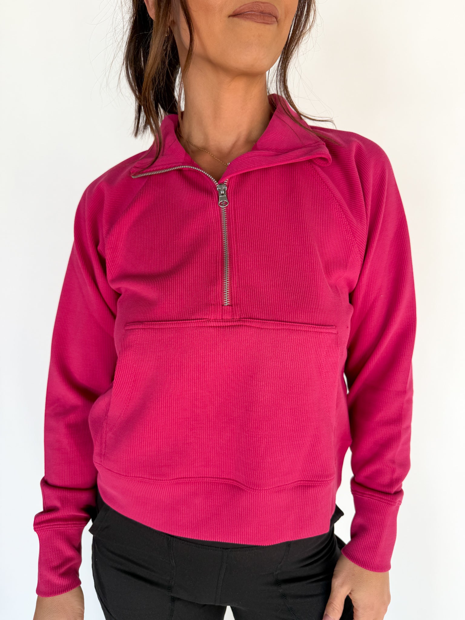 Luxe Ribbed 3/4 Zip-Pink - Ana Patricia Boutique