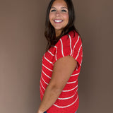 Stripe Knit Sweater Top- Tomato Red