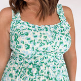Woven Printed Midi Dress- Green/Blue