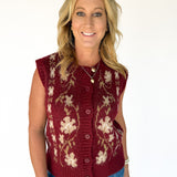 Floral Sweater Vest- Burgundy