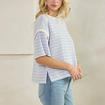 Cloudy Blue Knit Stripe Top - Ana Patricia Boutique