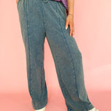 Acid Wash Wide Leg Pants-Navy - Ana Patricia Boutique
