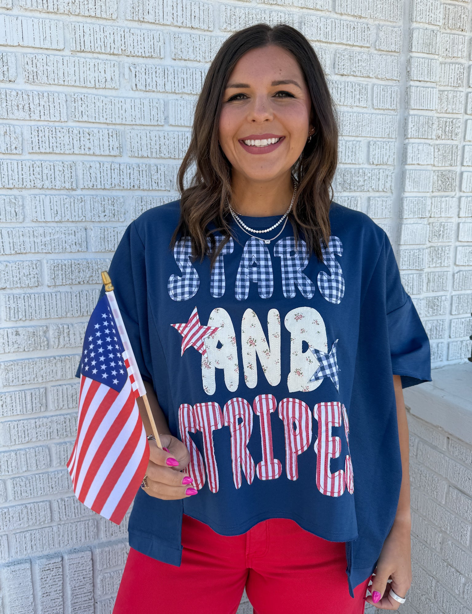 Stars & Stripes Patchwork Top- Blue - Ana Patricia Boutique