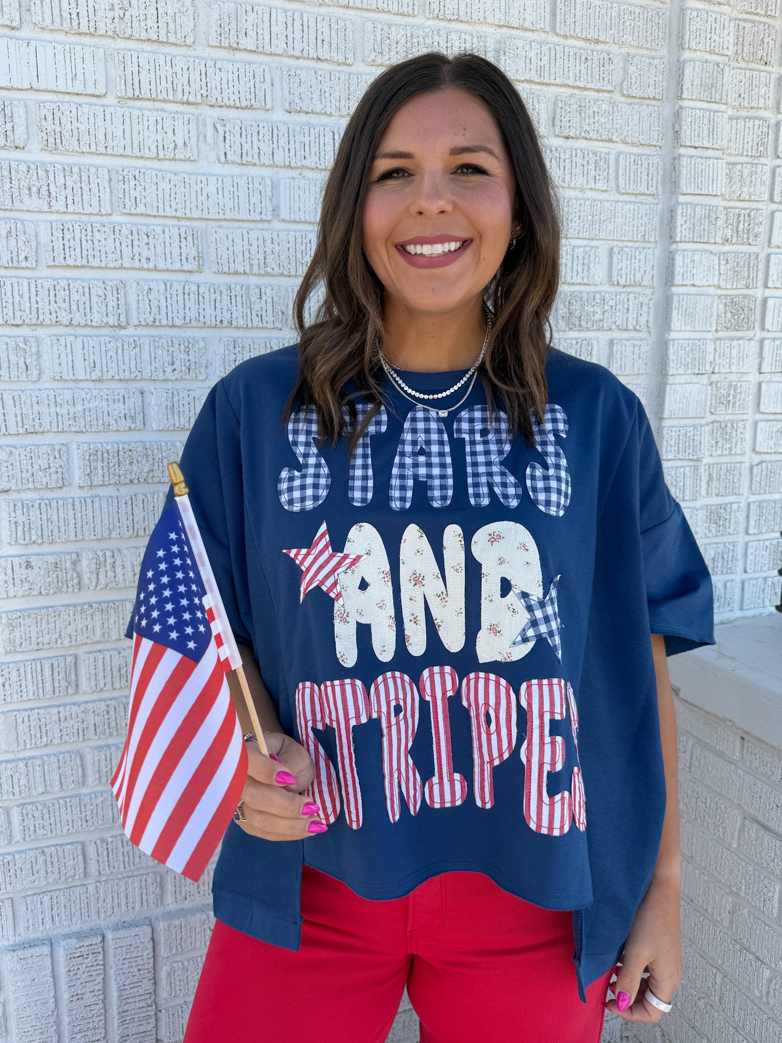 Stars & Stripes Patchwork Top- Blue - Ana Patricia Boutique