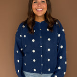 Polka Dot Button Up Cardigan- Navy