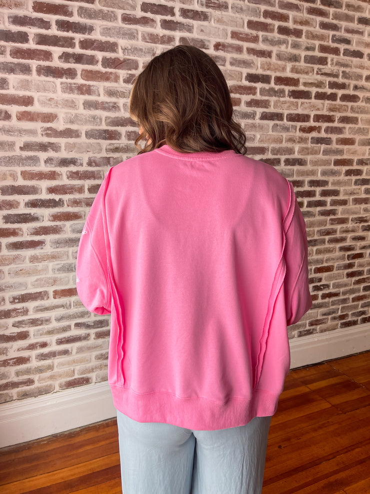 Ditsy Bow Pullover- Pink