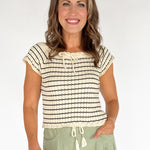Square Neck Crochet Top- Cream/Black - Ana Patricia Boutique