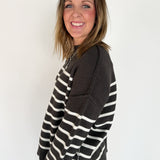 Oversized Stripe Sweater- Charcoal