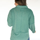 Collared Mineral Wash Top- Sage