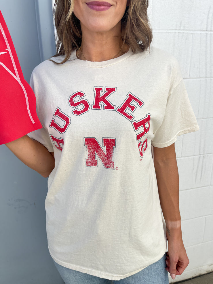 Nebraska Huskers Mega Arch Tee- Off White