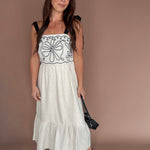 Embroidery Detail Midi Dress- Oatmeal - Ana Patricia Boutique
