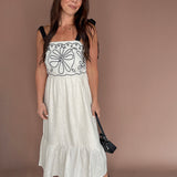 Embroidery Detail Midi Dress- Oatmeal - Ana Patricia Boutique
