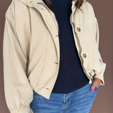 High Collar Denim Jacket- Beige