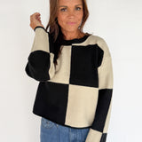 Checkered Sweater- Black/Alpaca