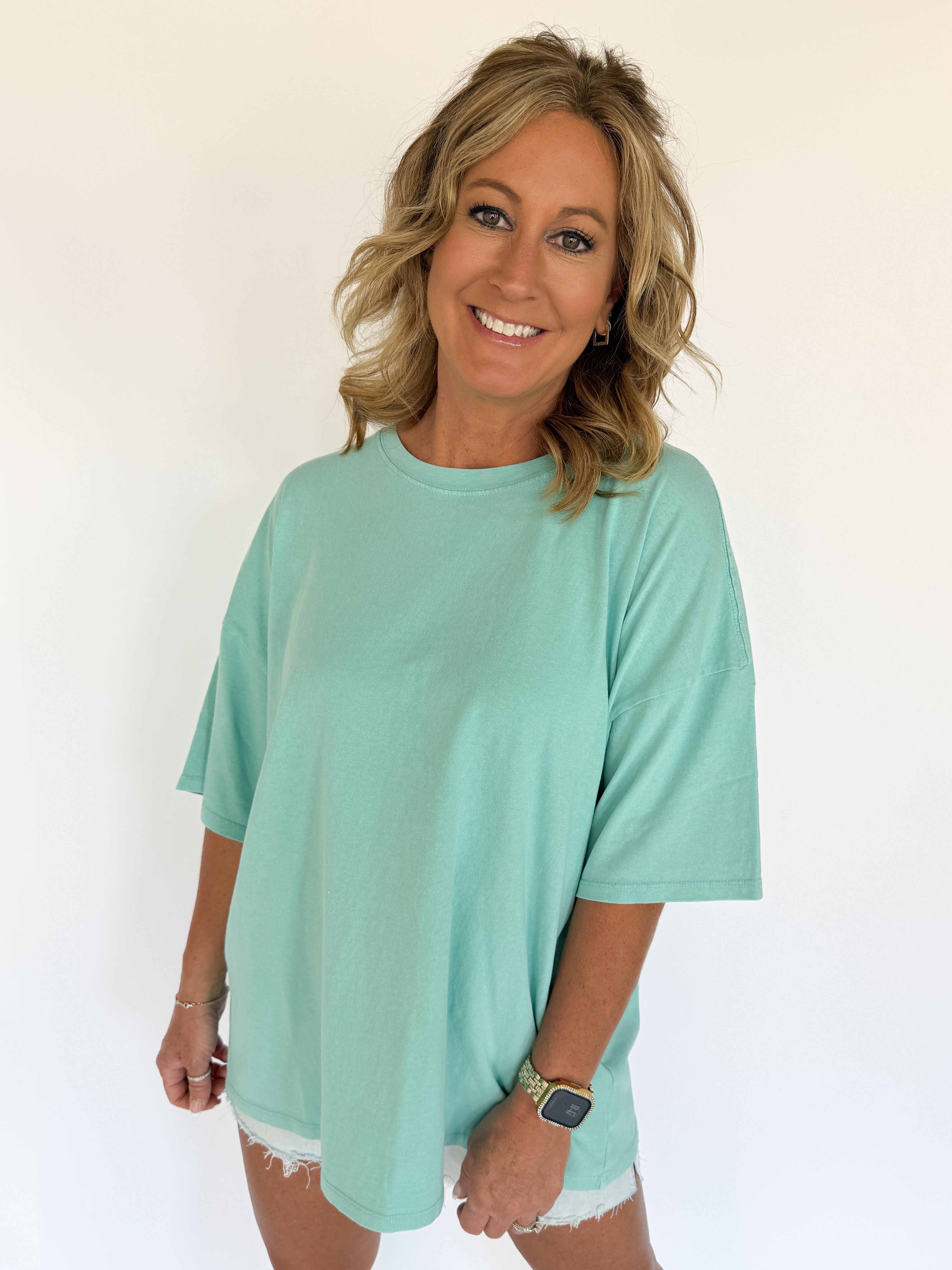 Mineral Wash Oversized Tee-Turquoise - Ana Patricia Boutique