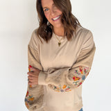 Quilted Sleeve Pullover- Taupe