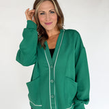 Scuba Piping Cardi- Green/Cream