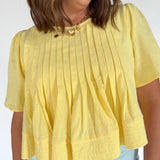 Flutter Sleeve Pintuck Top- Yellow - Ana Patricia Boutique