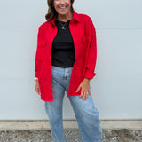 Oversized Denim Jacket- Red