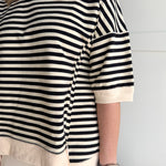 Striped Side Slit Top- Black/Cream - Ana Patricia Boutique