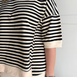 Striped Side Slit Top- Black/Cream - Ana Patricia Boutique