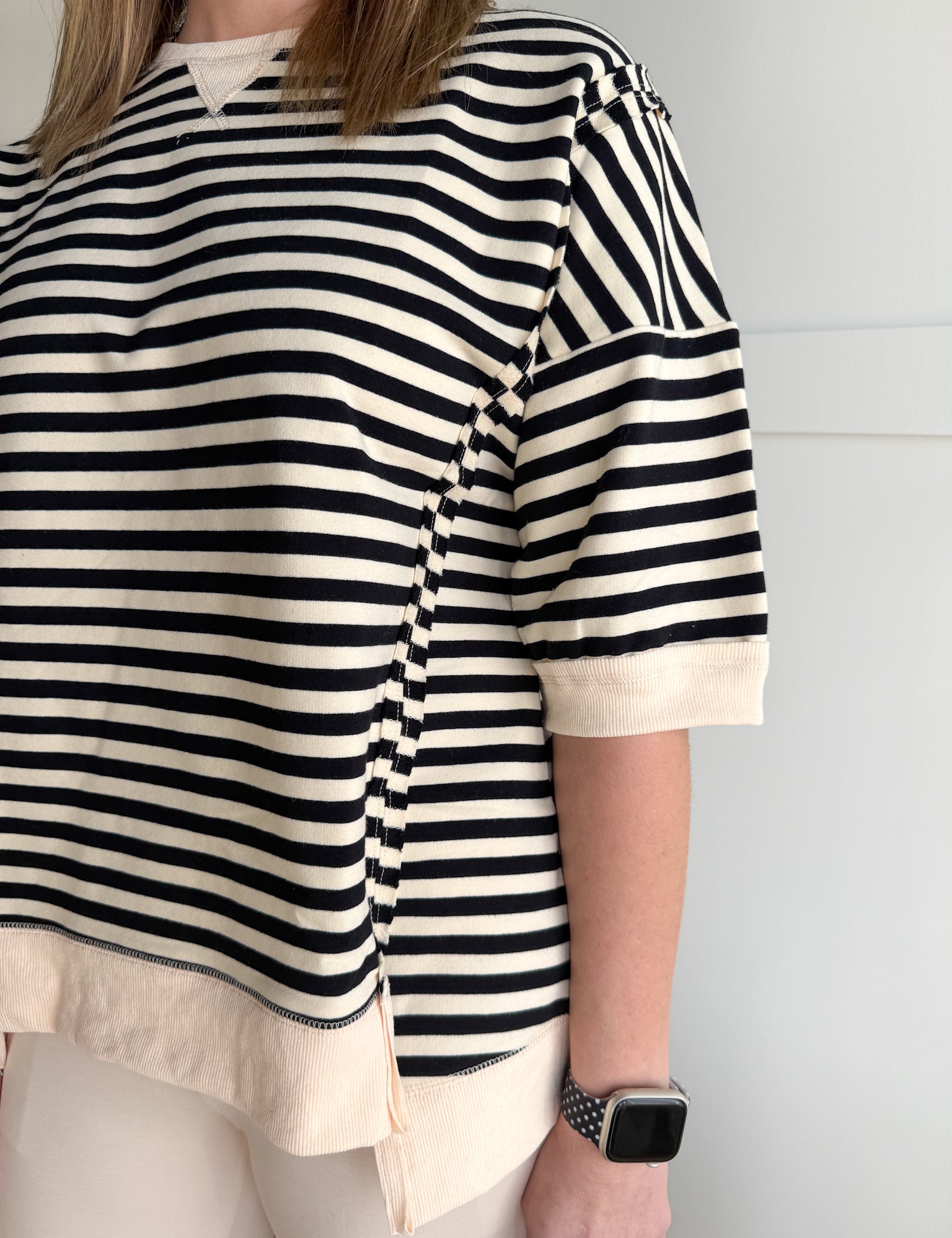 Striped Side Slit Top- Black/Cream - Ana Patricia Boutique