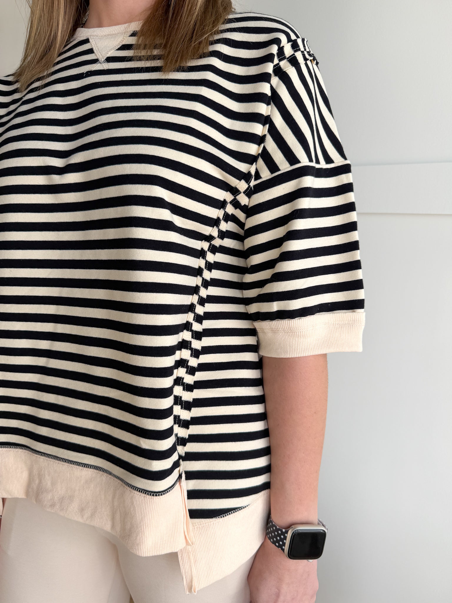 Striped Side Slit Top- Black/Cream - Ana Patricia Boutique