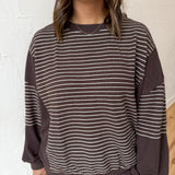 Contrasting Stripe Top- Brown