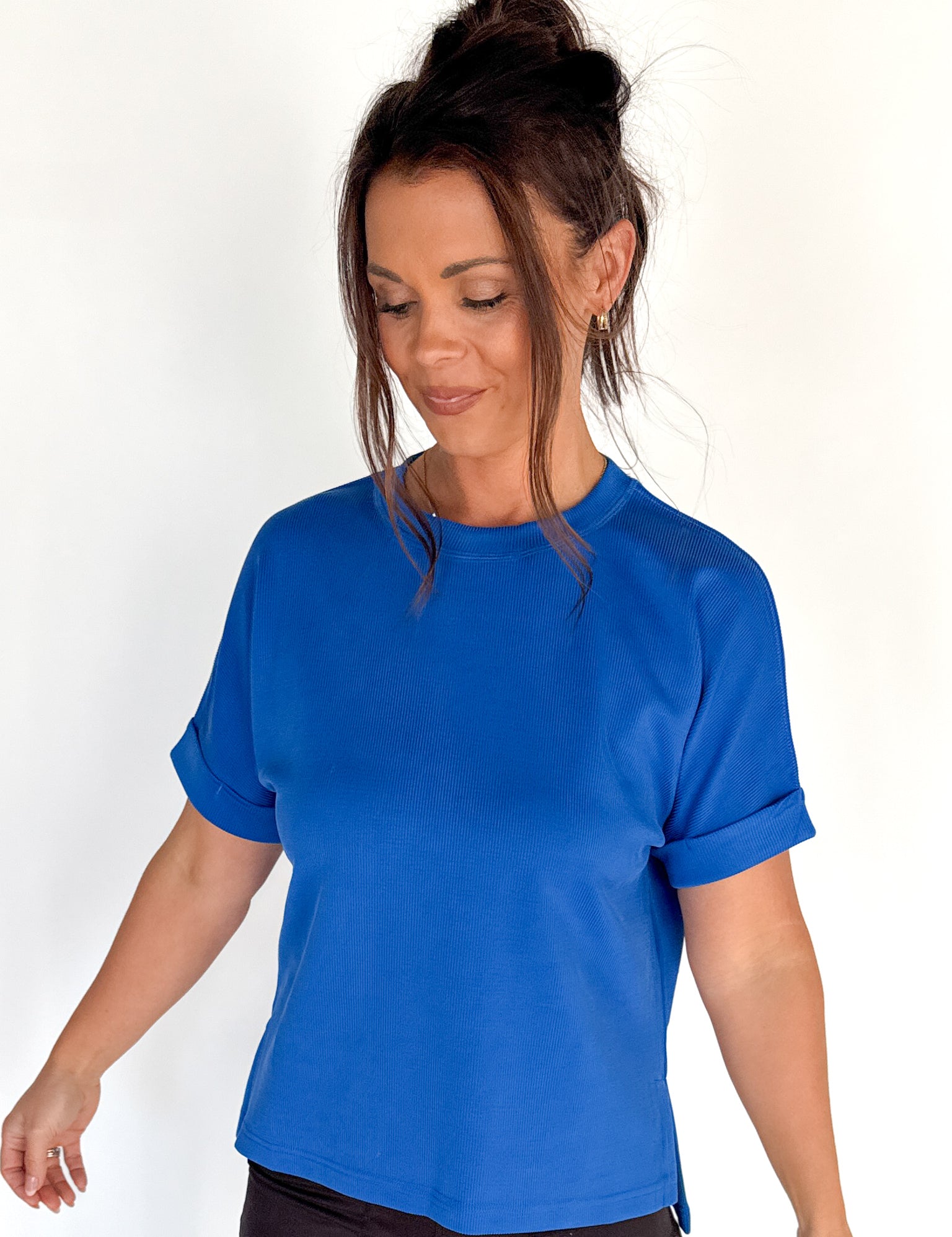 Luxe Ribbed Lounge Tee-Blue - Ana Patricia Boutique
