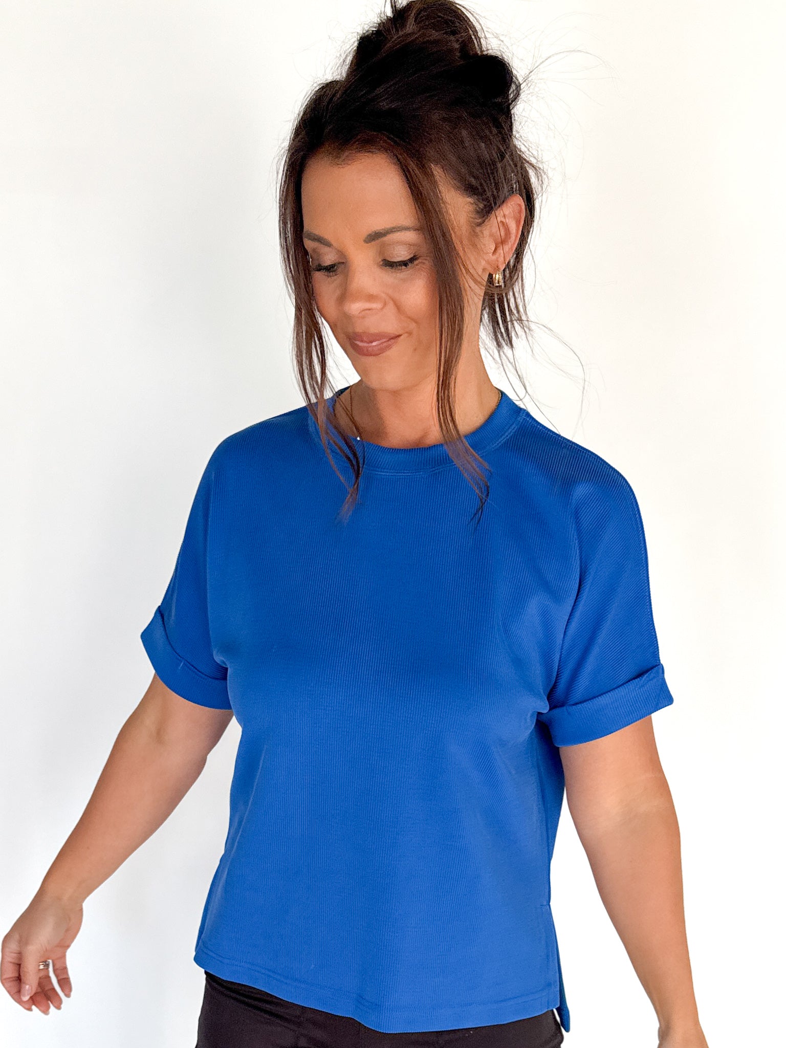 Luxe Ribbed Lounge Tee-Blue - Ana Patricia Boutique