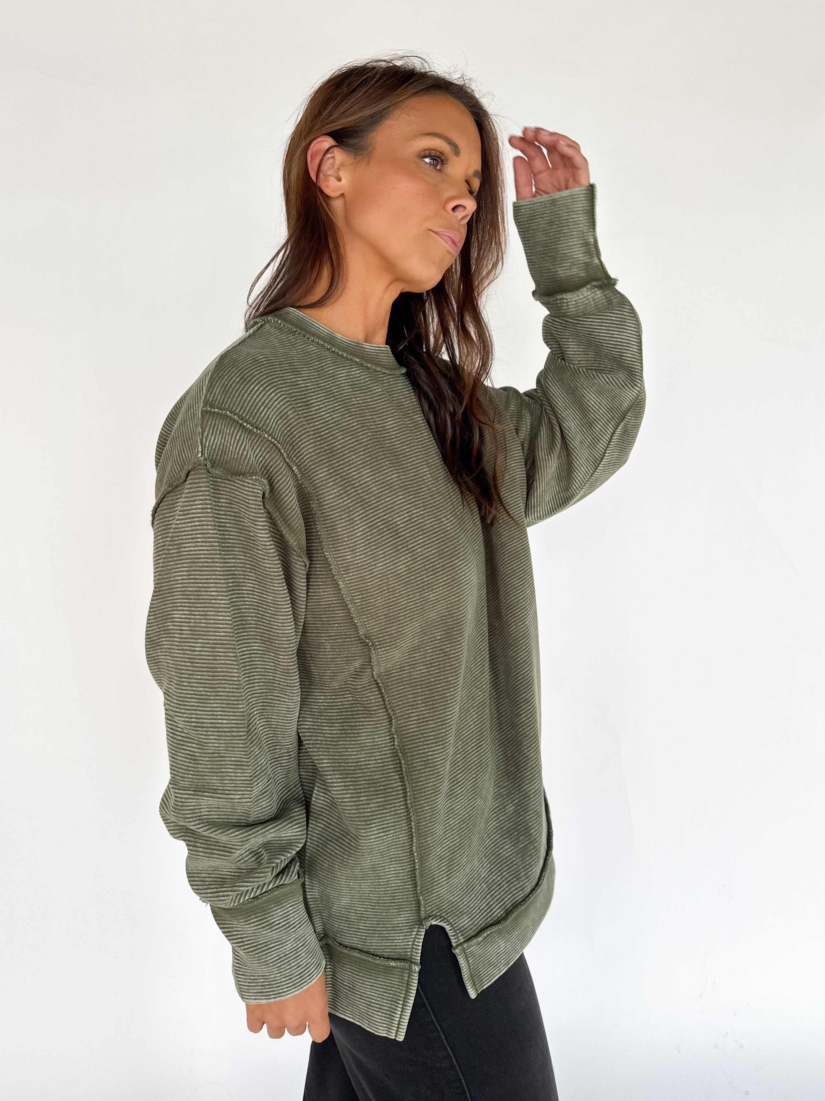 Double Ribbed Pullover- Olive - Ana Patricia Boutique