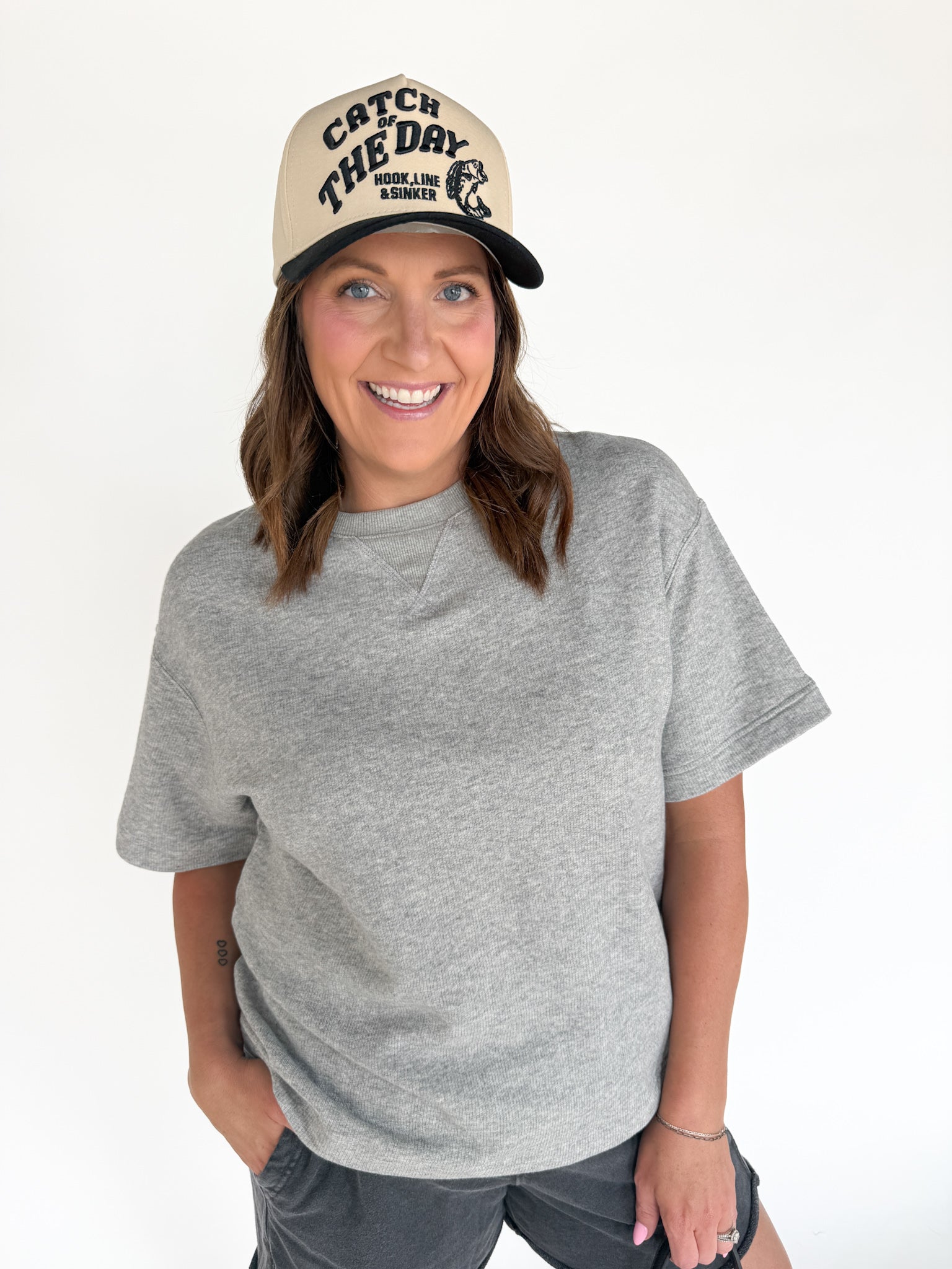 Crew Neck Short Sleeve Top- Heather Grey - Ana Patricia Boutique