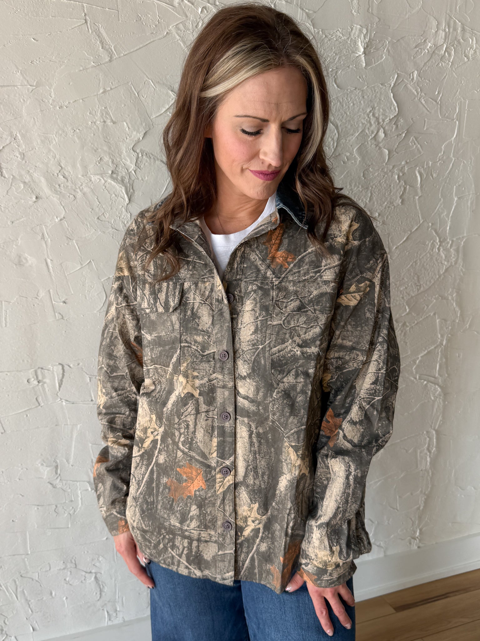Denim Collar Camo Jacket - Ana Patricia Boutique