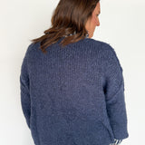 Mock Neck Stitched Sweater- Navy