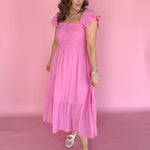 Square Neck Midi Dress- Pink - Ana Patricia Boutique