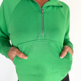 Luxe Ribbed 3/4 Zip-Green - Ana Patricia Boutique