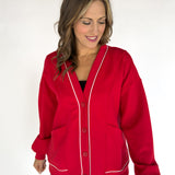Scuba Piping Cardi- Red/Cream