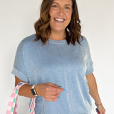 Corded Ribbed Top- Blue