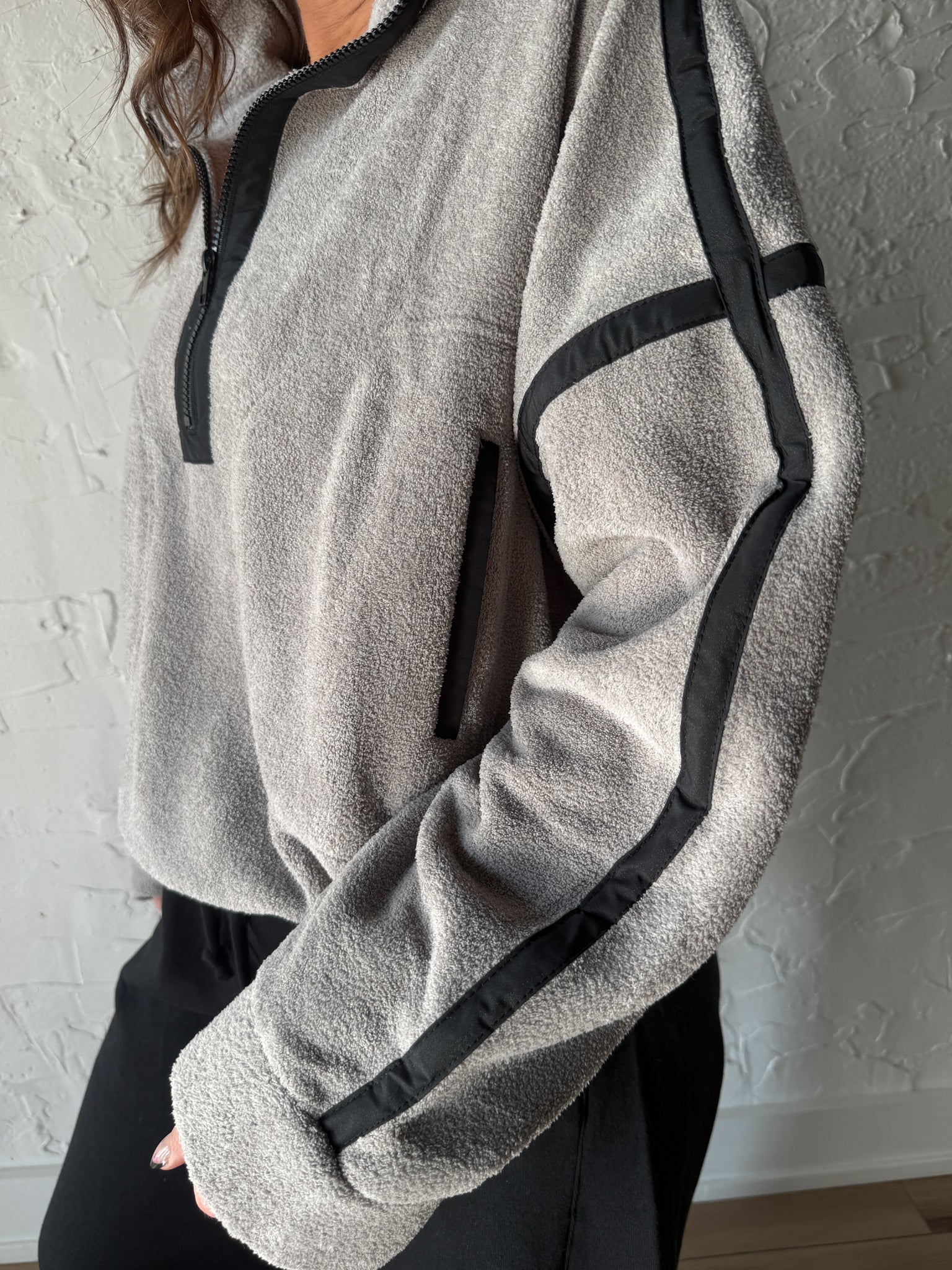 Oversized Fleece Pullover-Grey - Ana Patricia Boutique