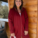 Longline Zip Up Jacket-Burgundy