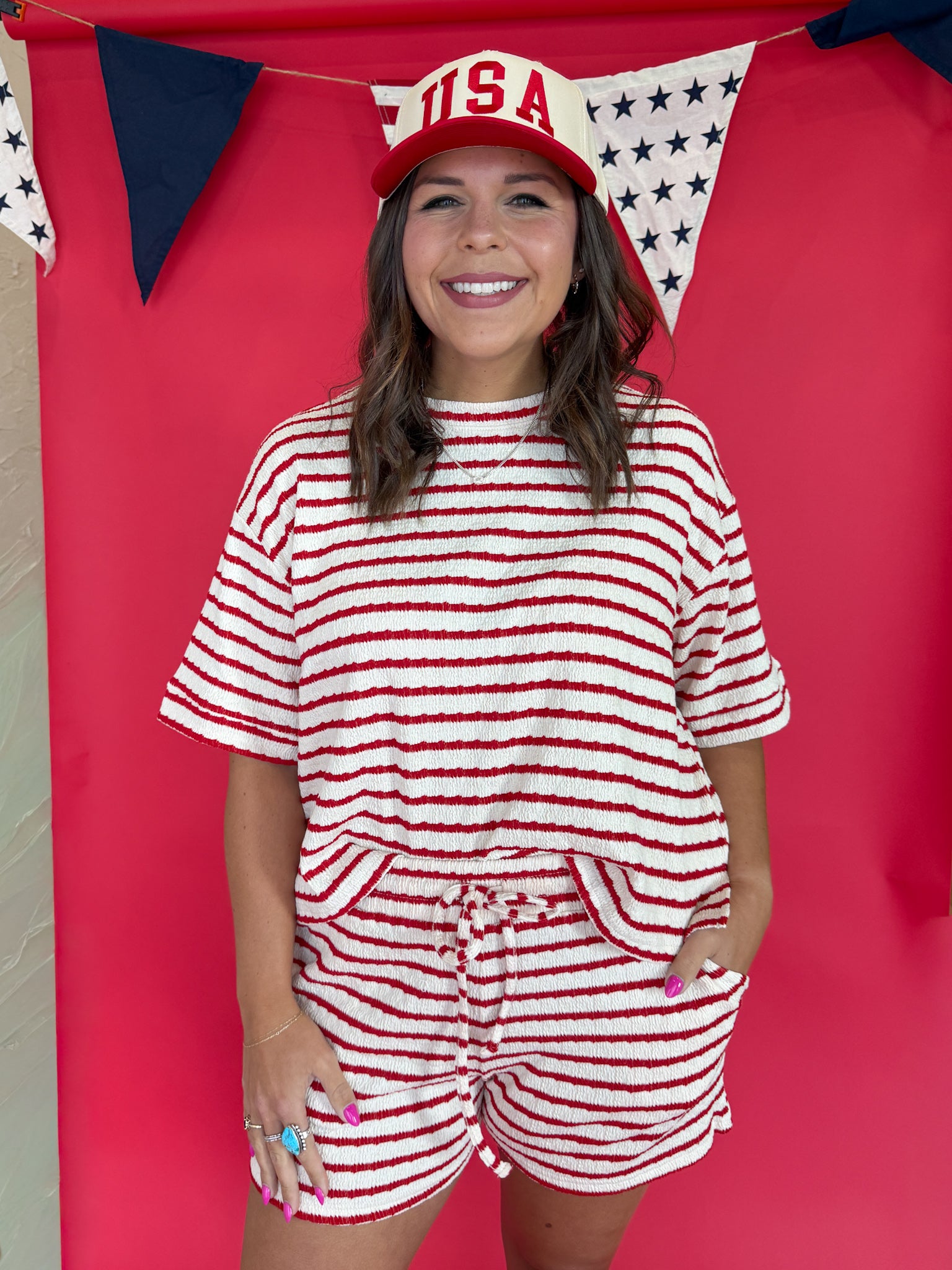 Striped Two-Piece Set- Red - Ana Patricia Boutique