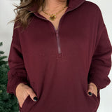 Fleece Terry Quarter Zip-Cherry