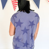 Stamped Star Sleeveless Top- Blue